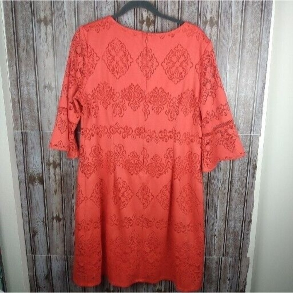 db Women's Size14 Lace Dress Tangerine Orange 3/4 Sleeve Knee Length - Picture 2 of 9